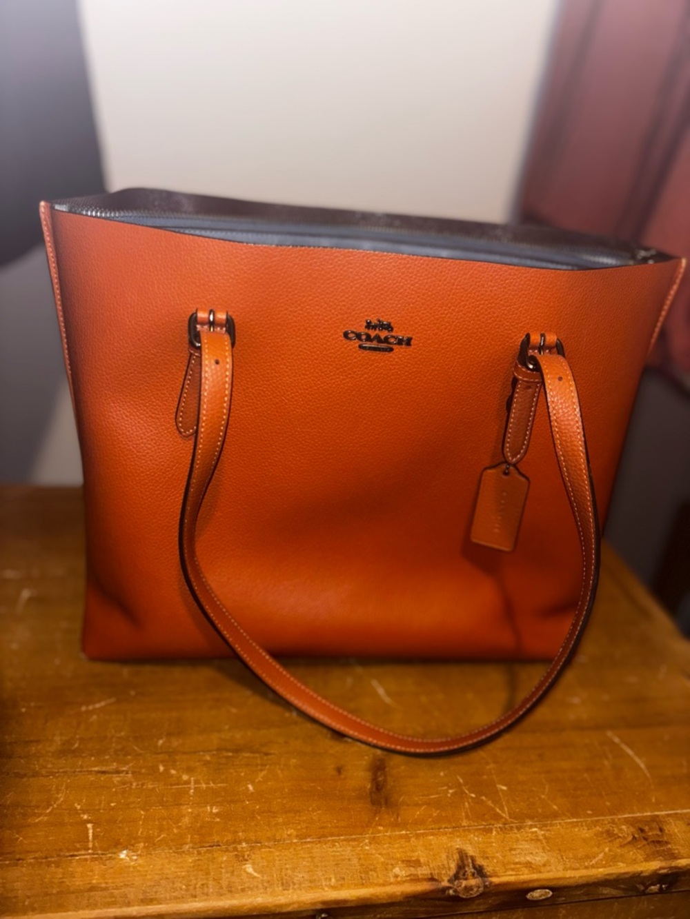 Coach Leather Tote in Saddle Orange